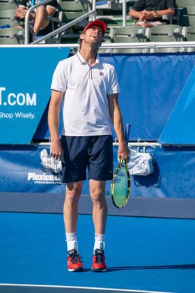 DELRAY BEACH, FL - JANUARY 9: Gianluca Mager (ITA) competes during the second round of singles at the ATP, Tennis Herren Delray Beach Open on January 9, 2021 at the Delray Beach Stadium & Tennis Center in Delray Beach, Florida.(Photo by Aaron Gilbert Icon Sportswire) TENNIS: JAN 09 Delray Beach Open Icon210109009