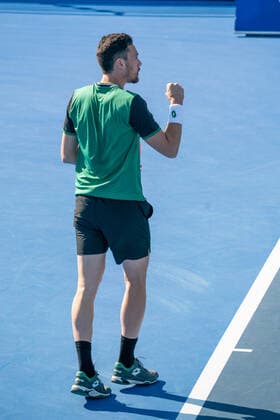 DELRAY BEACH, FL - JANUARY 9: Gianluca Mager (ITA) competes during the second round of singles at the ATP, Tennis Herren Delray Beach Open on January 9, 2021 at the Delray Beach Stadium & Tennis Center in Delray Beach, Florida.(Photo by Aaron Gilbert Icon Sportswire) TENNIS: JAN 09 Delray Beach Open Icon210109033