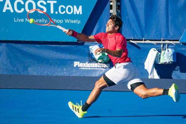 DELRAY BEACH, FL - JANUARY 9: Cristian Garin (CHI) competes during the second round of singles at the ATP, Tennis Herren Delray Beach Open on January 9, 2021 at the Delray Beach Stadium & Tennis Center in Delray Beach, Florida.(Photo by Aaron Gilbert Icon Sportswire) TENNIS: JAN 09 Delray Beach Open Icon210109071