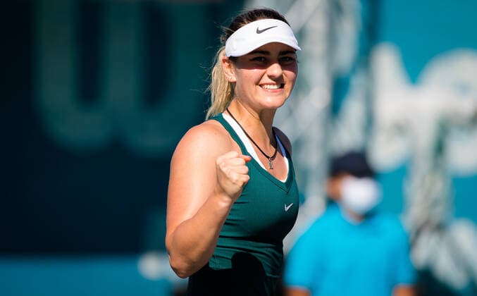 January 10, 2021, Abu Dhabi, UNITED ARAB EMIRATES: Marta Kostyuk of Ukraine in action during the third round at the 2021 Abu Dhabi WTA, Tennis Damen Womens Tennis Open WTA 500 tournament against Tamara Zidansek of Slovenia Abu Dhabi UNITED ARAB EMIRATES - ZUMAa181 20210110_zaa_a181_031 Copyright: xRobxPrangex