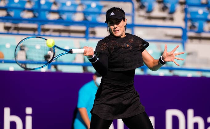 January 10, 2021, Abu Dhabi, UNITED ARAB EMIRATES: Garbine Muguruza of Spain in action during her third round match at the 2021 Abu Dhabi WTA, Tennis Damen Womens Tennis Open WTA 500 tournament against Maria Sakkari of Greece Abu Dhabi UNITED ARAB EMIRATES - ZUMAa181 20210110_zaa_a181_083 Copyright: xRobxPrangex