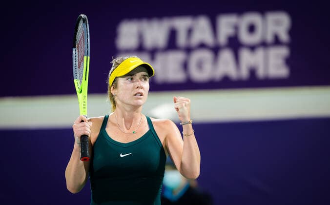 January 10, 2021, Abu Dhabi, UNITED ARAB EMIRATES: Elina Svitolina of the Ukraine celebrates during her third round match at the 2021 Abu Dhabi WTA, Tennis Damen Womens Tennis Open WTA 500 tournament against Ekaterina Alexandrova of Russia Abu Dhabi UNITED ARAB EMIRATES - ZUMAa181 20210110_zaa_a181_292 Copyright: xRobxPrangex