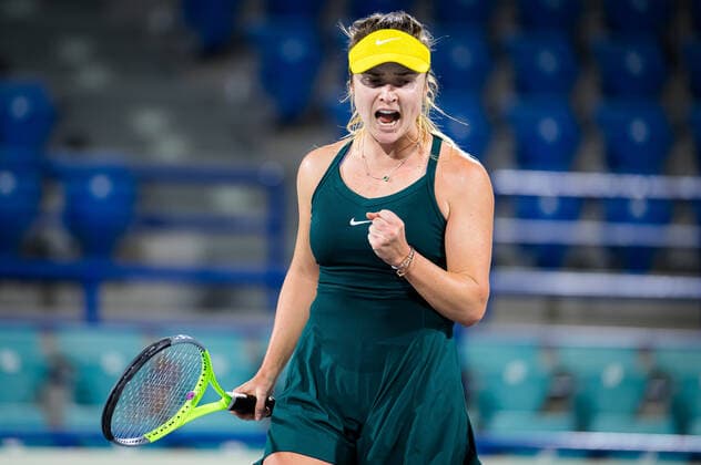 January 10, 2021, Abu Dhabi, UNITED ARAB EMIRATES: Elina Svitolina of the Ukraine celebrates during her third round match at the 2021 Abu Dhabi WTA, Tennis Damen Womens Tennis Open WTA 500 tournament against Ekaterina Alexandrova of Russia Abu Dhabi UNITED ARAB EMIRATES - ZUMAa181 20210110_zaa_a181_295 Copyright: xRobxPrangex