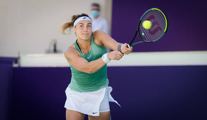 January 11, 2021, Abu Dhabi, United Arab Emirates ARYNA SABALENKA of Belarus in action during her quarter final match at the 2021 Abu Dhabi WTA, Tennis Damen Women s Tennis Open WTA 500 tournament against E. Rybakina of Kazakhstan. Sabalenka won 6:4, 4:6, 6:3. Abu Dhabi UNITED ARAB EMIRATES - ZUMAa181 20210111_zaa_a181_009 Copyright: xRobxPrangex