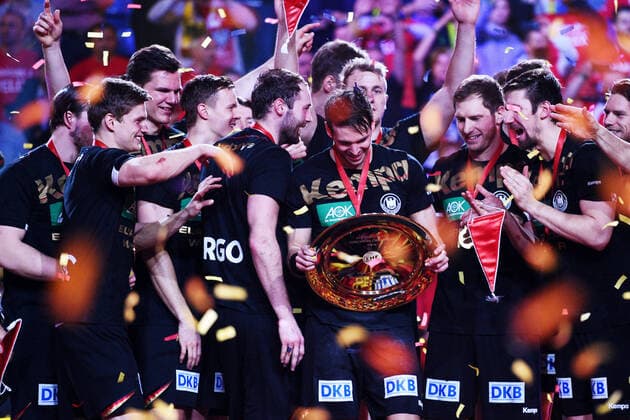 Krakow, Poland 31 January 2016 EHF Euro 2016 Final Germany vs Spain Kai Häfner Haefner Germany TSV Hannover Burgdorf with the bowl Tauron Arena Copyright: xFotostandx xWolfx
