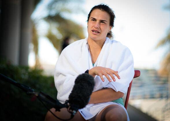 January 11, 2021, Abu Dhabi, UNITED ARAB EMIRATES: Aryna Sabalenka of Belarus talks to the media after her quarter final match at the 2021 Abu Dhabi WTA, Tennis Damen Womens Tennis Open WTA 500 tournament. Abu Dhabi UNITED ARAB EMIRATES - ZUMAa181 20210111_zaa_a181_132 Copyright: xRobxPrangex