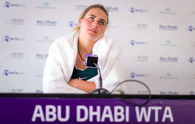 January 11, 2021, Abu Dhabi, UNITED ARAB EMIRATES: Marta Kostyuk of Ukraine talks to the media after winning her quarter final match at the 2021 Abu Dhabi WTA, Tennis Damen Womens Tennis Open WTA 500 tournament. Abu Dhabi UNITED ARAB EMIRATES - ZUMAa181 20210111_zaa_a181_139 Copyright: xRobxPrangex