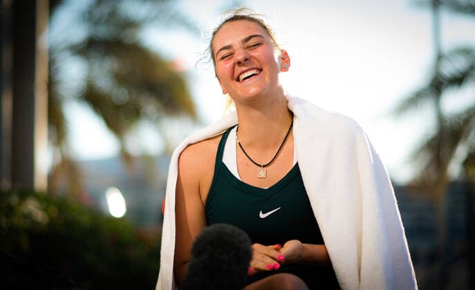 January 11, 2021, Abu Dhabi, UNITED ARAB EMIRATES: Marta Kostyuk of Ukraine talks to the media after winning her quarter final match at the 2021 Abu Dhabi WTA, Tennis Damen Womens Tennis Open WTA 500 tournament. Abu Dhabi UNITED ARAB EMIRATES - ZUMAa181 20210111_zaa_a181_143 Copyright: xRobxPrangex