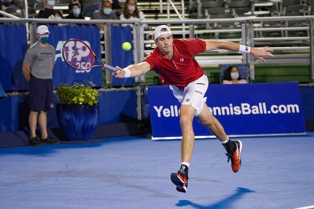 January 11, 2021, Delray Beach, Florida, United States: Delray Beach, FL - January 11, 2021: John Isner(USA) plays Sebastian Korda(USA) during their Quarter-Final match at the 2021 Delray Beach Open by Vitacost.com. Delray Beach United States - ZUMApa3_ 0109732502st Copyright: xAndrewxPatronx