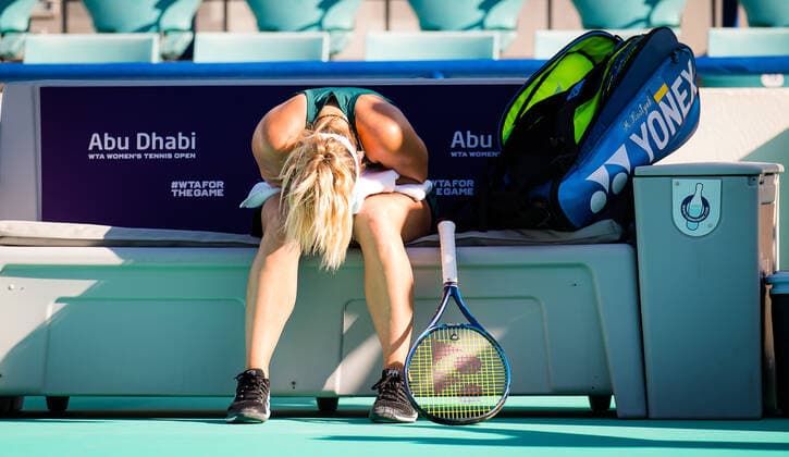 January 12, 2021, Abu Dhabi, UNITED ARAB EMIRATES: Marta Kostyuk of Ukraine in action during her semifinal match at the 2021 Abu Dhabi WTA, Tennis Damen Womens Tennis Open WTA 500 tournament against Veronika Kudermetova of Russia Abu Dhabi UNITED ARAB EMIRATES - ZUMAa181 20210112_zaa_a181_031 Copyright: xRobxPrangex