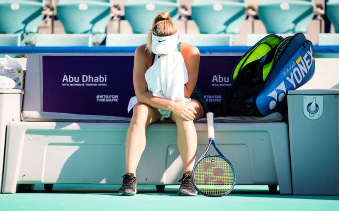 January 12, 2021, Abu Dhabi, UNITED ARAB EMIRATES: Marta Kostyuk of Ukraine in action during her semifinal match at the 2021 Abu Dhabi WTA, Tennis Damen Womens Tennis Open WTA 500 tournament against Veronika Kudermetova of Russia Abu Dhabi UNITED ARAB EMIRATES - ZUMAa181 20210112_zaa_a181_034 Copyright: xRobxPrangex