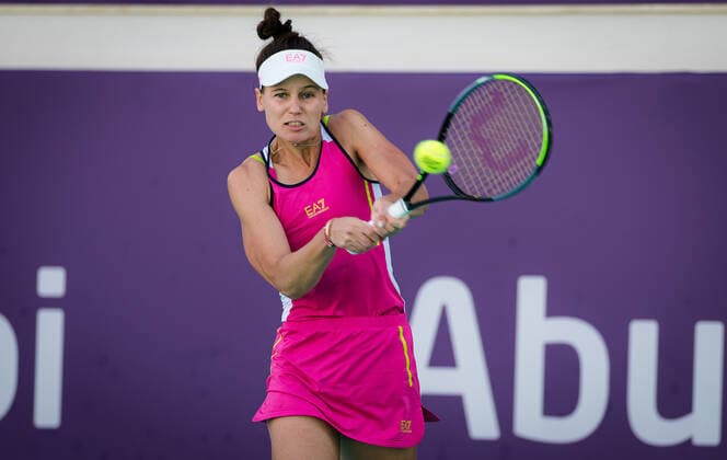 January 12, 2021, Abu Dhabi, UNITED ARAB EMIRATES: Veronika Kudermetova of Russia in action during her semifinal match at the 2021 Abu Dhabi WTA, Tennis Damen Womens Tennis Open WTA 500 tournament against Marta Kostyuk of Ukraine Abu Dhabi UNITED ARAB EMIRATES - ZUMAa181 20210112_zaa_a181_050 Copyright: xRobxPrangex