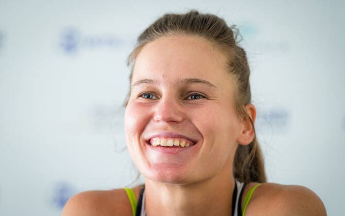 January 12, 2021, Abu Dhabi, UNITED ARAB EMIRATES: Veronika Kudermetova of Russia talks to the media after winning her semifinal match at the 2021 Abu Dhabi WTA, Tennis Damen Womens Tennis Open WTA 500 tournament. Abu Dhabi UNITED ARAB EMIRATES - ZUMAa181 20210112_zaa_a181_061 Copyright: xRobxPrangex