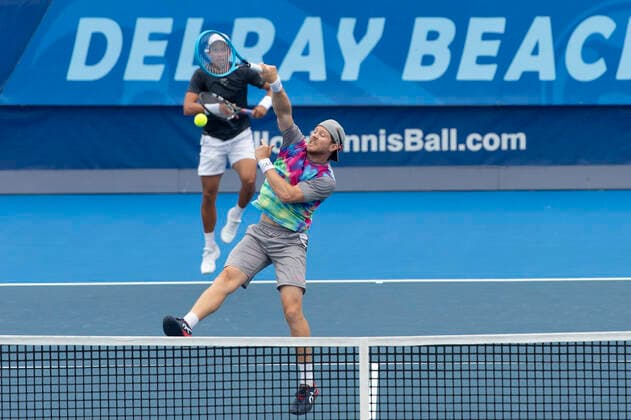 January 12, 2021, Delray Beach, Florida, United States: Delray Beach, FL - January 12, 2021: Ariel Behar(URU) Gonzalo Escobar(ECU) plays Mackenzie McDonald(USA) Tommy Paul(USA) Semi-Final match at the 2021 Delray Beach Open by Vitacost.com. Delray Beach USA - ZUMApa3_ 20210112_zap_pa3_013 Copyright: xAndrewxPatronx