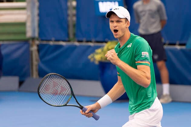 January 12, 2021, Delray Beach, Florida, USA: HUBERT HURKACZ (POL) celebrates after he defeats Christian Harrison (USA) in their Semi-Final match at the 2021 Delray Beach Open. Delray Beach USA - ZUMApa3_ 20210112_zap_pa3_016 Copyright: xAndrewxPatronx