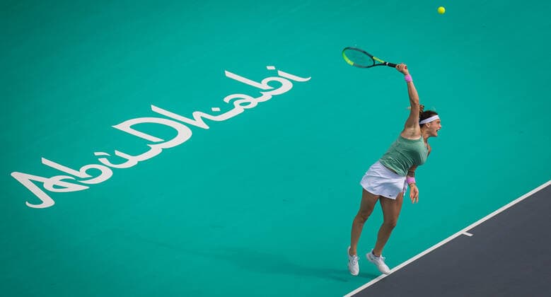 January 13, 2021, Abu Dhabi, UNITED ARAB EMIRATES: Aryna Sabalenka of Belarus in action during the final of the 2021 Abu Dhabi WTA, Tennis Damen Womens Tennis Open WTA 500 tournament against Veronika Kudermetova of Russia Abu Dhabi UNITED ARAB EMIRATES - ZUMAa181 20210113_zaa_a181_021 Copyright: xRobxPrangex