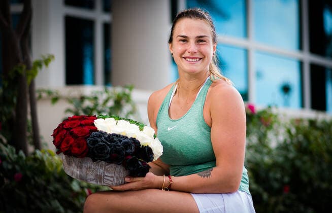 January 13, 2021, Abu Dhabi, UNITED ARAB EMIRATES: Aryna Sabalenka of Belarus poses with the champions flowers after winning the final of the 2021 Abu Dhabi WTA, Tennis Damen Womens Tennis Open WTA 500 tournament against Veronika Kudermetova of Russia Abu Dhabi UNITED ARAB EMIRATES - ZUMAa181 20210113_zaa_a181_033 Copyright: xRobxPrangex