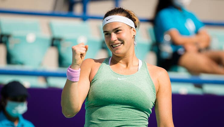 January 13, 2021, Abu Dhabi, UNITED ARAB EMIRATES: Aryna Sabalenka of Belarus in action during the final of the 2021 Abu Dhabi WTA, Tennis Damen Womens Tennis Open WTA 500 tournament against Veronika Kudermetova of Russia Abu Dhabi UNITED ARAB EMIRATES - ZUMAa181 20210113_zaa_a181_051 Copyright: xRobxPrangex