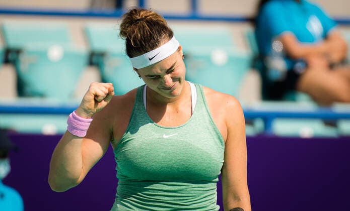 January 13, 2021, Abu Dhabi, UNITED ARAB EMIRATES: Aryna Sabalenka of Belarus in action during the final of the 2021 Abu Dhabi WTA, Tennis Damen Womens Tennis Open WTA 500 tournament against Veronika Kudermetova of Russia Abu Dhabi UNITED ARAB EMIRATES - ZUMAa181 20210113_zaa_a181_053 Copyright: xRobxPrangex