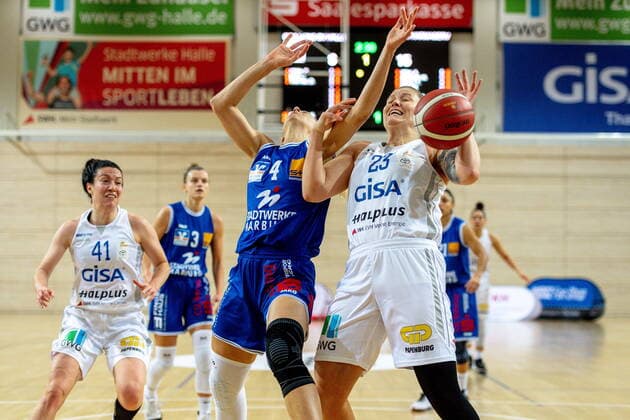 Klaudia Grudzien 23, GISA Lions SV Halle vs Marie Bertholdt Marburg GISA Lions SV Halle vs BC Pharmaserv Marburg Basketball 1 Bundesliga ERDGAS Sportarena Halle Saale 13 01 2021 Photo Holger John Sachsen Anhalt Germany ERDGAS Sportarena Halle Saale