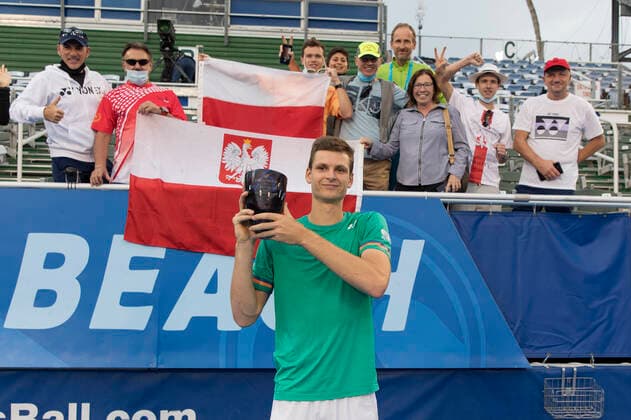 January 13, 2021, Delray Beach, Florida, United States: Hubert Hurkacz(POL) poses with the champions trophy after defeating Sebastian Korda(USA) 63 63 during the finals at the 2021 Delray Beach Open by Vitacost.com. Delray Beach United States - ZUMApa3_ 20210113_zap_pa3_005 Copyright: xAndrewxPatronx