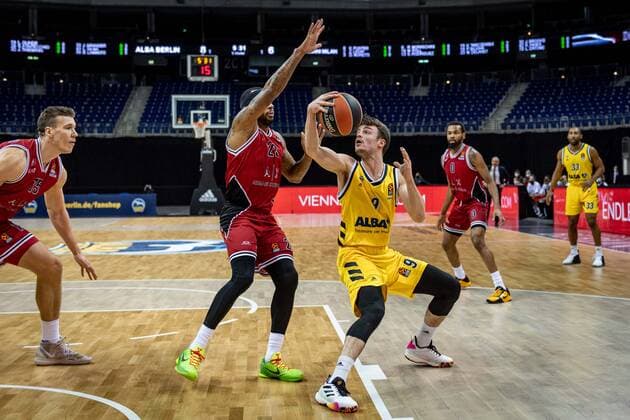 Basketball Berlin 14 01 2021 Season 2020 2021 Euroleague Regular Season Alba Berlin vs AX Armani Exchange Milan Jonas Mattisseck Alba Berlin, No 09 Malcolm Delaney Milan, No 23