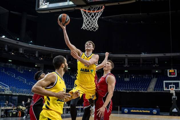 Basketball Berlin 14 01 2021 Season 2020 2021 Euroleague Regular Season Alba Berlin vs AX Armani Exchange Milan Ben Lammers Alba Berlin, No 50 Kaleb Tarczewski Milan, No 15