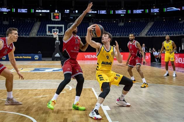 Basketball Berlin 14 01 2021 Season 2020 2021 Euroleague Regular Season Alba Berlin vs AX Armani Exchange Milan Jonas Mattisseck Alba Berlin, No 09 Malcolm Delaney Milan, No 23