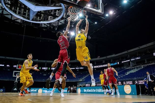 Basketball Berlin 14 01 2021 Season 2020 2021 Euroleague Regular Season Alba Berlin vs AX Armani Exchange Milan Luke Sikma Alba Berlin, No 43 Jeff Brooks Milan, No 32