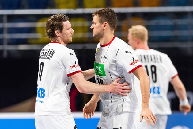 210115 Tobias Reichmann och Fabian Böhm of Germany celebrate during the 2021 IHF World Handball Championship match between Germany and Uruguay on January 15, 2021 in Giza Photo Mathias Bergeld BILDBYRAN COP 200 MB0087 handball handball handball germany germany uruguay bbeng vm handball vm handbolls vm ihf handball world championship world handball championship 2021 world championship 2021 cheer,  Copyright: MATHIASxBERGELD BB210115MB011