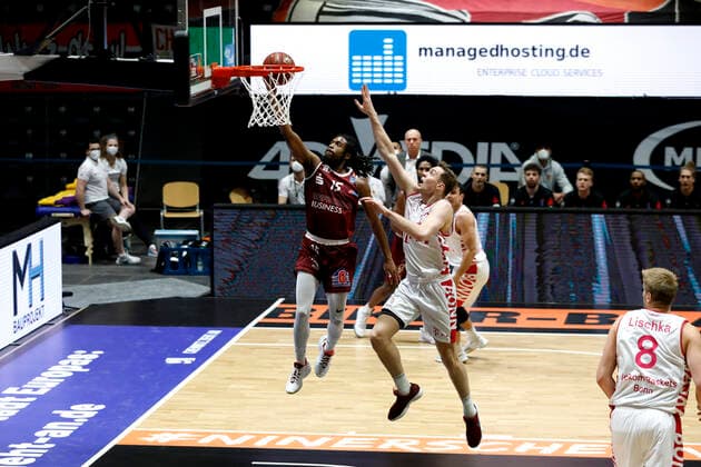 15 01 2021, easyCredit Basketball Bundesliga, BBL, season 2020 2021, men, Chemnitz Niners Telekom Baskets Bonn Marcus Thornton, Niners Chemnitz Chemnitz Fair Chemnitz Saxony Germany