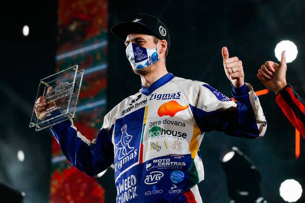 Gelazninkas Arunas (ltu), KTM, Zigmas Dakar Team, Original by Motul, Moto, Bike, portrait during the finishing podium ceremony at the King Abdullah International Stadium in Jeddah, in Saudi Arabia on January 15, 2021 AUTOMOBILE : DAKAR 2021 - Arabie saoudite - Podiums - 15 01 2021 DPPI Panoramic 