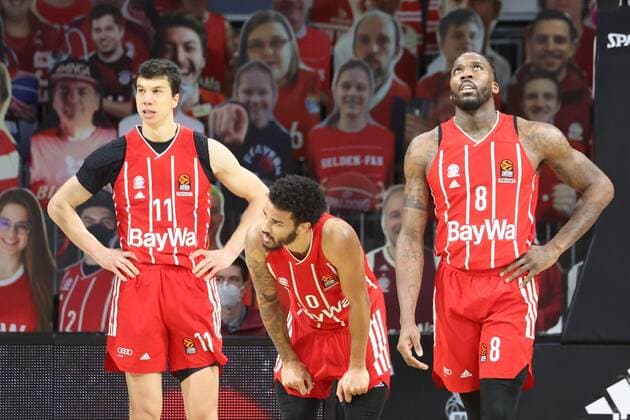 Disappointment ¦ Bayerns 11 Vladimir LUCIC, 0 Nick WEILER BABB and 8 Jalen REYNOLDS Basketball, FC Bayern Madrid, Euroleague, 2020 2021 season, on 15 1 2021 in Munich, A U D I D O M E, Germany Source Copyright Credit Oryk HAIST xx