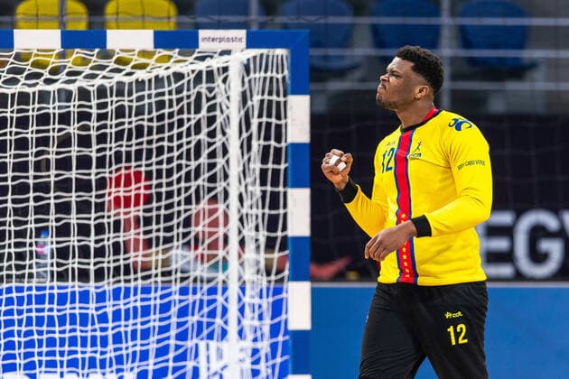 210115 Goalkeeper Elcio Fernandes of Cape Verde celebrates during the 2021 IHF World Handball Championship match between Hungary and Cape Verde on January 15, 2021 in Giza Photo Mathias Bergeld BILDBYRAN COP 200 MB0088 handball handboll handball hungary ungern cape verde kap verde bbeng vm handball vm handbolls vm ihf handball world championship world handball championship 2021 world championship 2021 cheer,  Copyright: MATHIASxBERGELD BB210115MB074