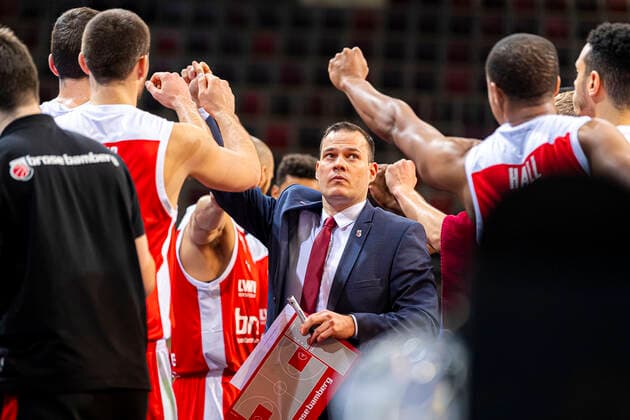 Ludwigsburg, Germany 16 January 2021 BBL 20 21 MHP Riesen Ludwigsburg vs Brose Bamberg Headcoach Andrea Trinchieri Bamberg Ludwigsburg MHP Arena Baden Württemberg Germany