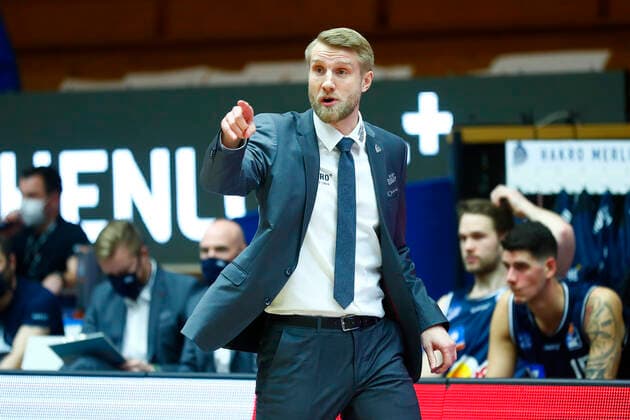 13 Matchday of the easyCredit BBL Basketball Bundesliga at Arena Hohenlohe in Ilshofen Season 2020 2021 HAKRO Merlins Crailsheim vs Medi Bayreuth Tuomas Ilsalo HAKRO Merlins Crailsheim coach