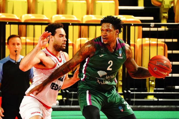 Deon Thompson (Unicaja Malaga) - J J O Brien (AS Monaco) BASKETBALL : Monaco vs Unicaja Malaga - Eurocup - Monaco - 19 01 2021 NorbertScanella PanoramiC 