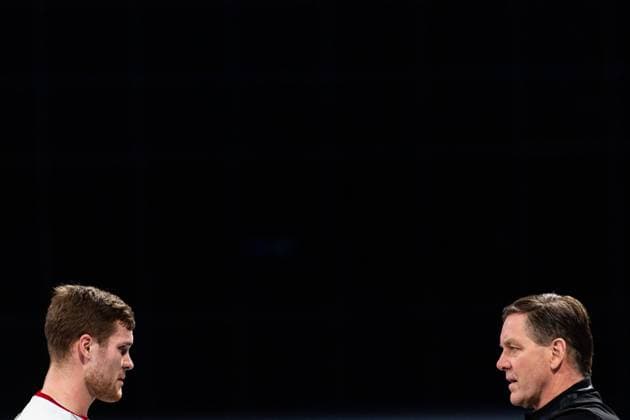 210119 Johannes Golla and Alfred Gislason, head coach of Germany during the 2021 IHF World Handball Championship match between Germany and Hungary on January 19, 2021 in Giza Photo Mathias Bergeld BILDBYRAN COP 200 MB0095 handball handboll handball germany germany ungarn hungary bbeng vm handball vm handbolls vm ihf handball world championship world handball championship 2021 world championship 2021,  Copyright: MATHIASxBERGELD BB210119MB005
