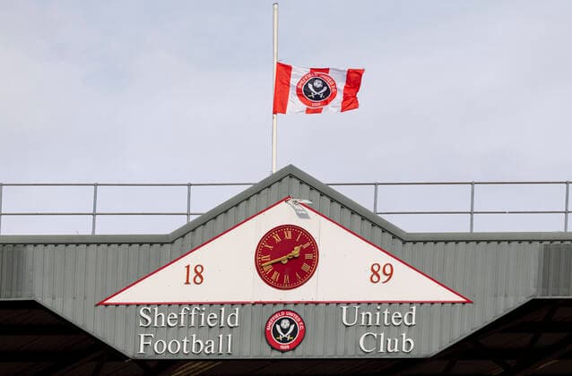 23rd January 2021; Bramall Lane, Sheffield, Yorkshire, England; English FA Cup Football, Sheffield United versus Plymouth Argyle; The Sheffield Flag at half mast to remember Sheffield United s former striker Luton Shelton who recently died at the age of 35. Luton played a significant role in their FA Cup victory over Manchester City when he netted the first goal in a 2-1 win. In recent years he suffered Amyotrophic Lateral Sclerosis (ALS)  ActionPlus12262131 RolandxHarrison