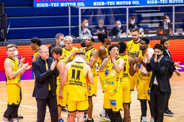 Winner MHP Riesen Ludwigsburg during the match Season 2020 2021 Men in the EasyCredit Bundesliga between Syntainics MBC and MHP Riesen Ludwigsburg at Stadthalle Weissenfels on 23 January 2021 in Weissenfels, Saxony Anhalt, Germany