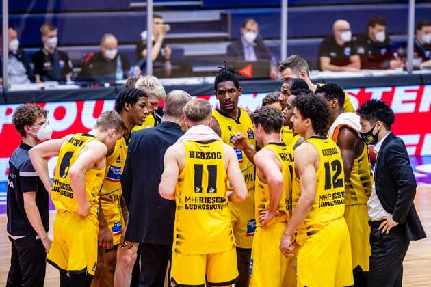 Winner MHP Riesen Ludwigsburg during the match Season 2020 2021 Men in the EasyCredit Bundesliga between Syntainics MBC and MHP Riesen Ludwigsburg at Stadthalle Weissenfels on 23 January 2021 in Weissenfels, Saxony Anhalt, Germany