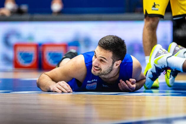 Benedikt Turudic 44 Symtainics MBC during the match Season 2020 2021 Men in the EasyCredit Bundesliga between Syntainics MBC and MHP Riesen Ludwigsburg at Stadthalle Weissenfels on 23 January 2021 in Weissenfels, Saxony Anhalt, Germany