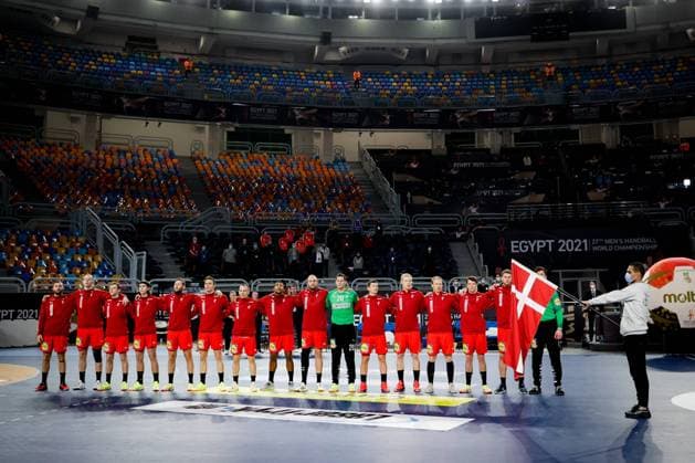 Team Denmark during the IHF World Championship, WM, Weltmeisterschaft 2021 Egypt, Main Round, Japan vs Denmark, Cairo Stadium Hall 1, Cairo, Egypt, 23.01.2021, Copyright: xJozoxCabrajax xkolektiffx 