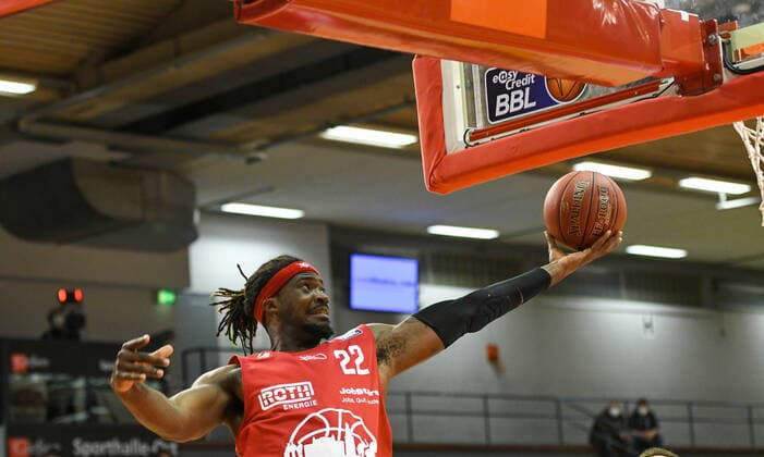 Chad Brown 14 matchday, Basketball Bundesliga, Basketball season 2020 2021, Germany, easyCredit BBL, Germany, Giessen 46ers, giessen red, men, Jobstairs GIESSEN 46ers EWE Baskets Oldenburg, Oldenburg yellow