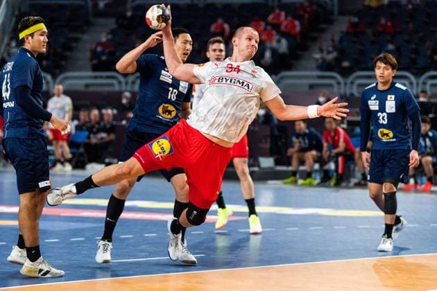 210123 Simon Jensen of Denmark during the 2021 IHF World Handball Championship match between Japan and Denmark on January 23, 2021 in Cairo Photo Mathias Bergeld BILDBYRAN COP 200 MB0105 handball handboll handball japan danmark denmark bbeng vm handball vm handbolls vm ihf handball world championship world handball championship 2021 world championship 2021,  Copyright: MATHIASxBERGELD BB210123MB057