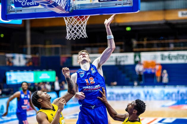 Philipp Hartwich 12 Syntainics MBC , Desi Rodriguez 20 MHP Riesen Ludwigsburg , Yorman Polas Bartolo 13 MHP Riesen Ludwigsburg during the match Season 2020 2021 Men in the EasyCredit Bundesliga between Syntainics MBC and MHP Riesen Ludwigsburg at Stadthalle Weissenfels on 23 January 2021 in Weissenfels, Sachsen Anhalt, Germany