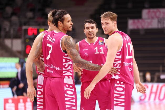 Benjamin Lischka, Chris Babb, Anthony DiLeo, Kilian Binapfl Telekom Baskets Bonn vs HAKRO Merlins Crailsheim easyCredit BBL 1 Bundesliga , Season 2020 2021 , Matchday 14