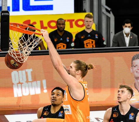 GER, BBL, ratiopharm ulm vs NINERS Chemnitz 24 01 2021, ratiopharm arena, Neu Ulm, GER, BBL, ratiopharm ulm vs NINERS Chemnitz, pictured Dylan Osetkowski Ulm, 21 nordphoto.GmbHx xHafner nph00200