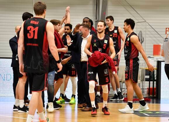 24 01 2021 Basketball Season 2020 2021 2 Bundesliga Pro A 17 Matchday Nürnberg Falcons Basketball Club NBC Artland Dragons Quakenbrück Jubel Freude Artland after end of game