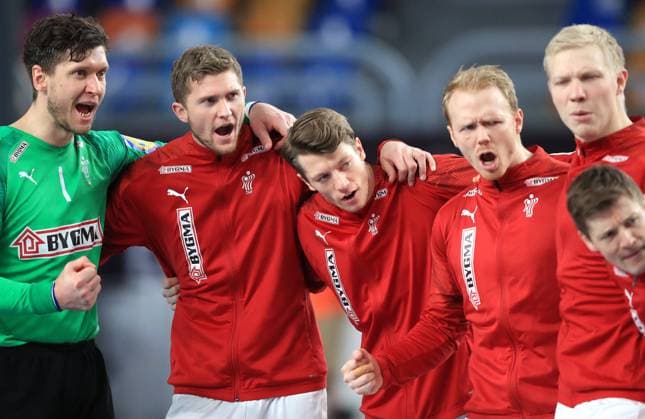 PXL_Denmark v Egypt - IHF Men s World Championships Handball 2021 CAIRO, EGYPT - JANUARY 27: Players of Denmark before the 27th IHF Men s World Championship, WM, Weltmeisterschaft Quarter Final match between Denmark and Egypt at Cairo Stadium Sports Hall in Cairo, Egypt on January 27, 2021. SlavkoxMidzor PIXSELL